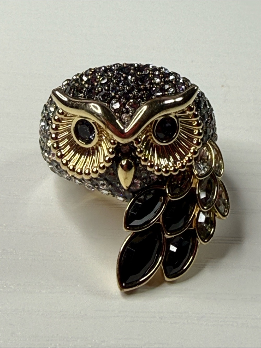 Swarovski Cocktail Ring - Gold & Black Owl